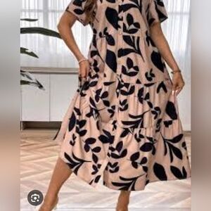 Shein Curve 3xl Floral Black and Tan Maxi Dress Poliester